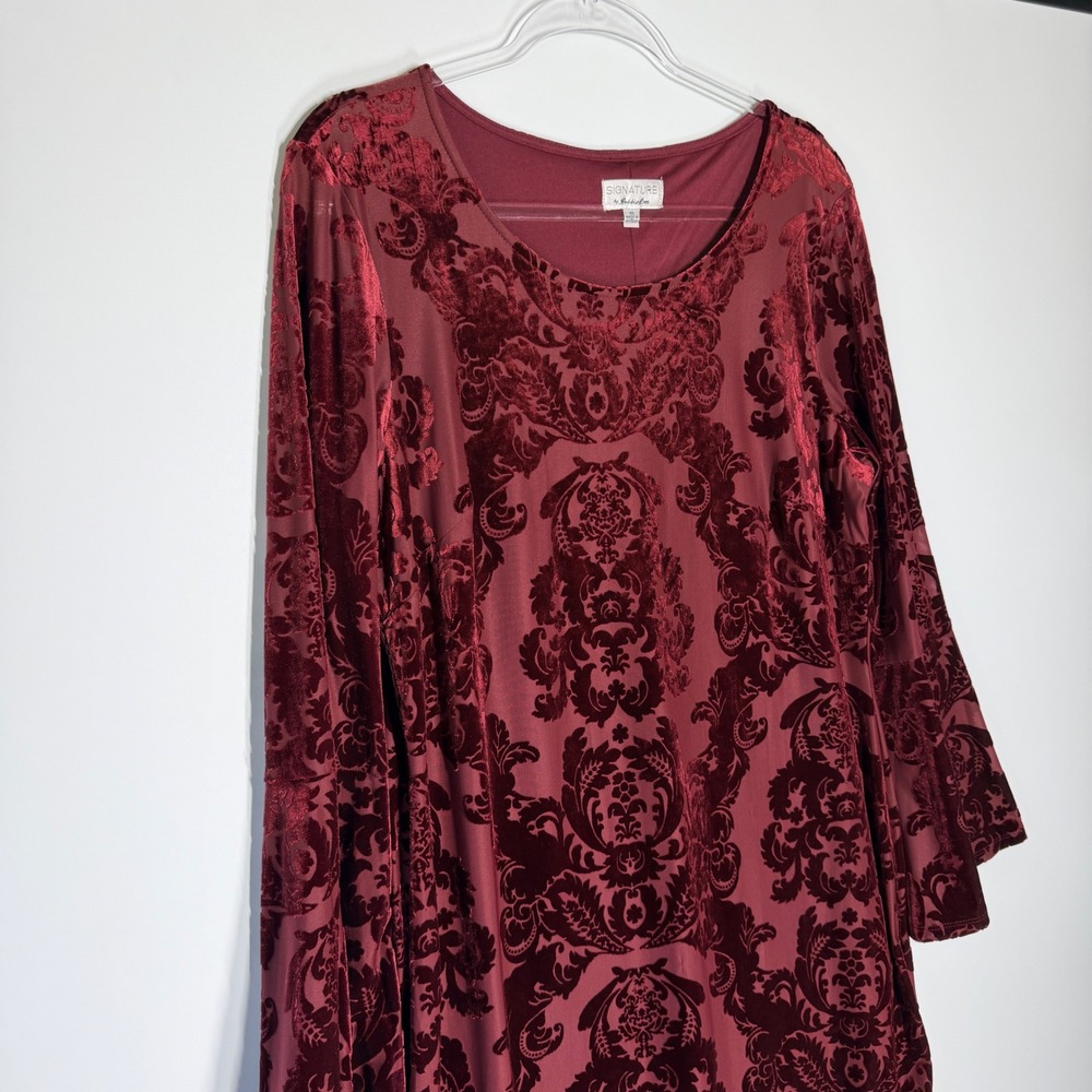 Signature by Robbie Bee Burnout Velvet Damask Bell Sleeve Dress XL - Picture 4 of 16